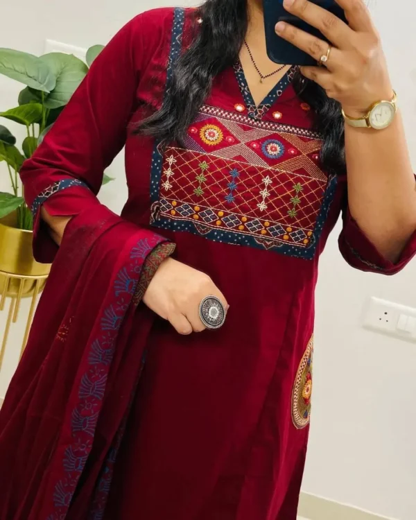 Rust Red Color Cotton Suit Set