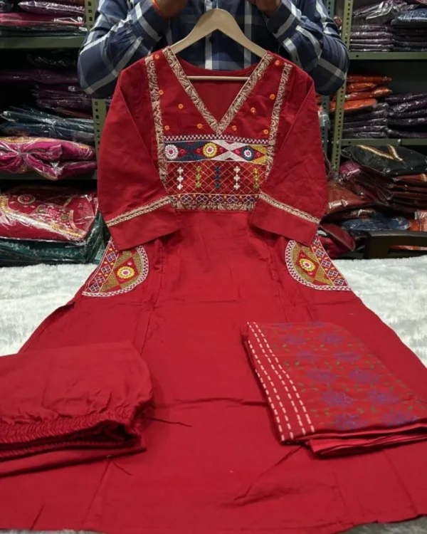 Rust Red Color Cotton Suit Set