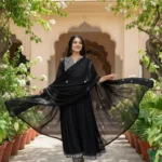 Black Cotton Printed Suit Set