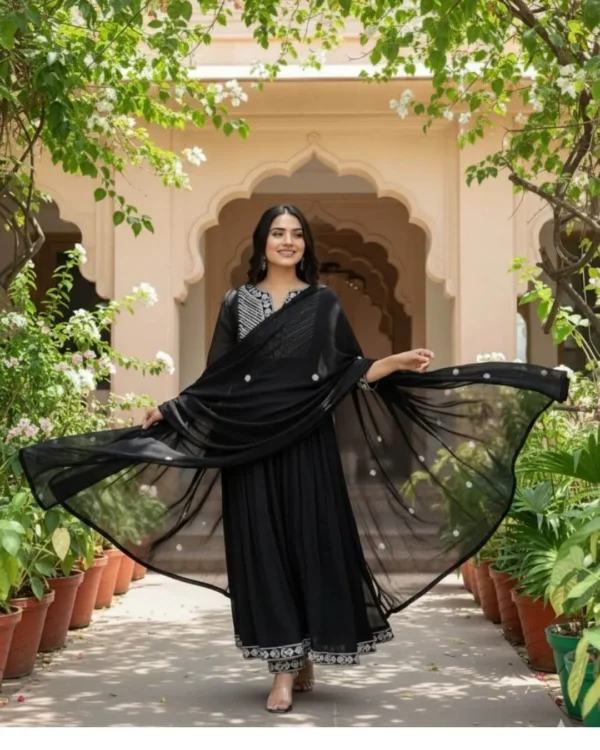 Black Cotton Printed Suit Set
