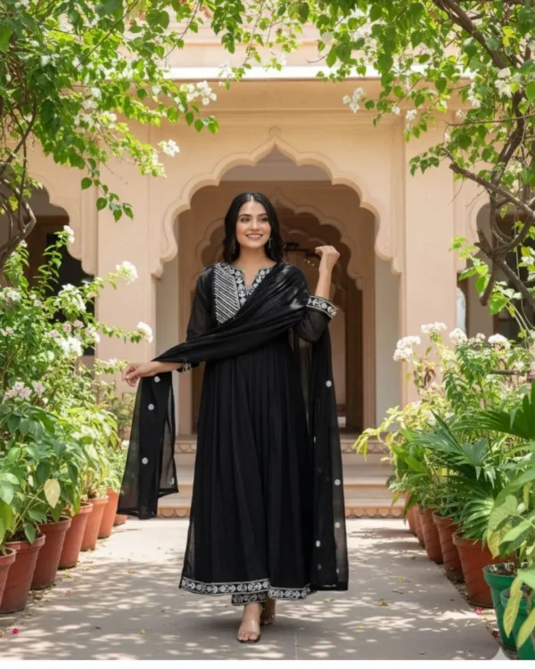Black Cotton Printed Suit Set