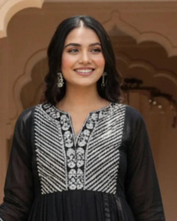 Black Cotton Printed Suit Set