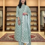 Green Printed Cotton Suit Set With Dupatta