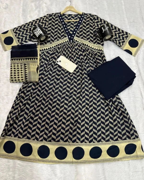Printed Black Cotton Suit Set