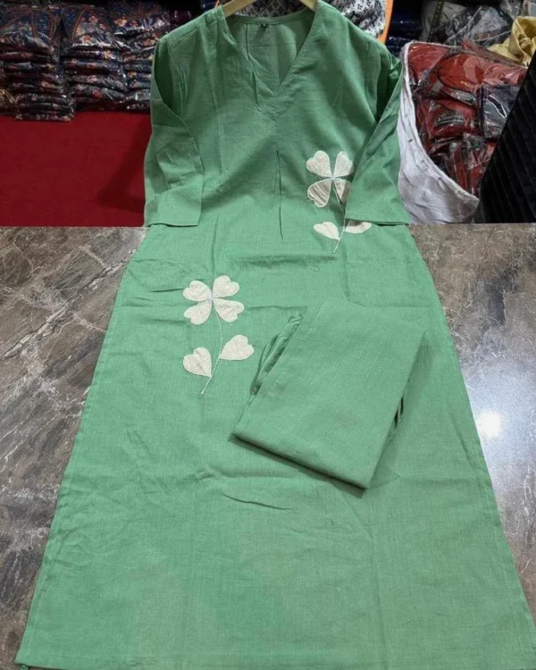 Green Color Kurti Pant Set For Office Wear