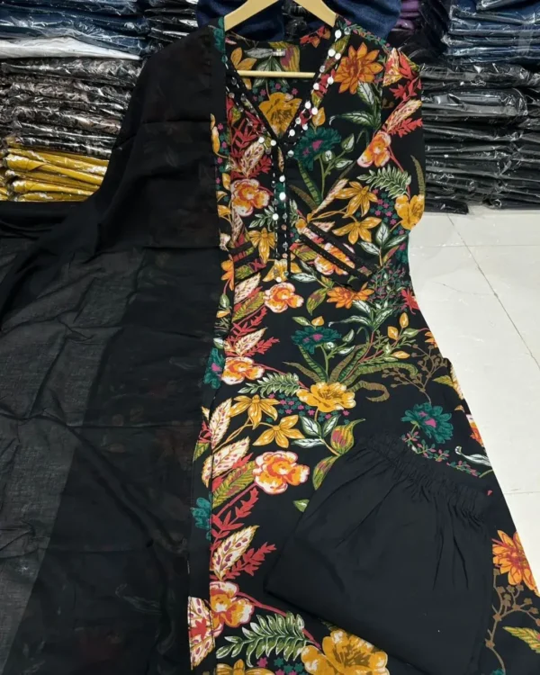 Printed Black And White Cotton Suit Set 1