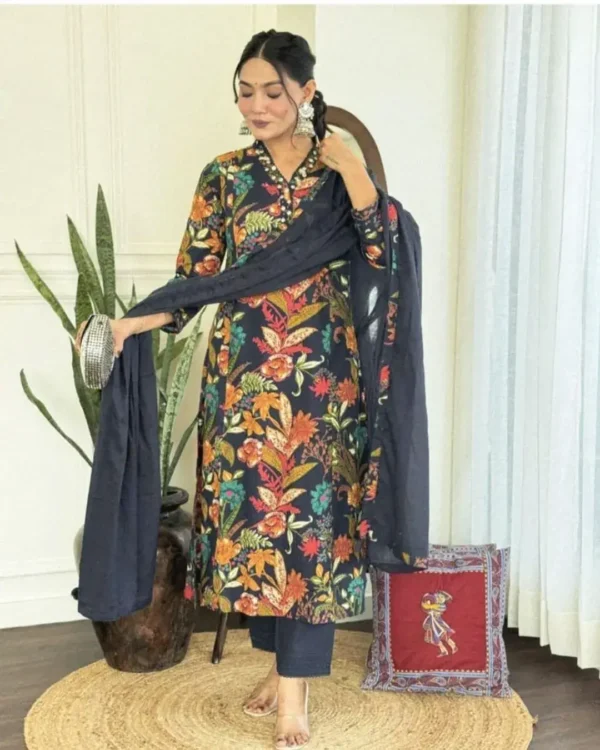 Printed Black And White Cotton Suit Set