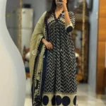 Printed Black Cotton Suit Set
