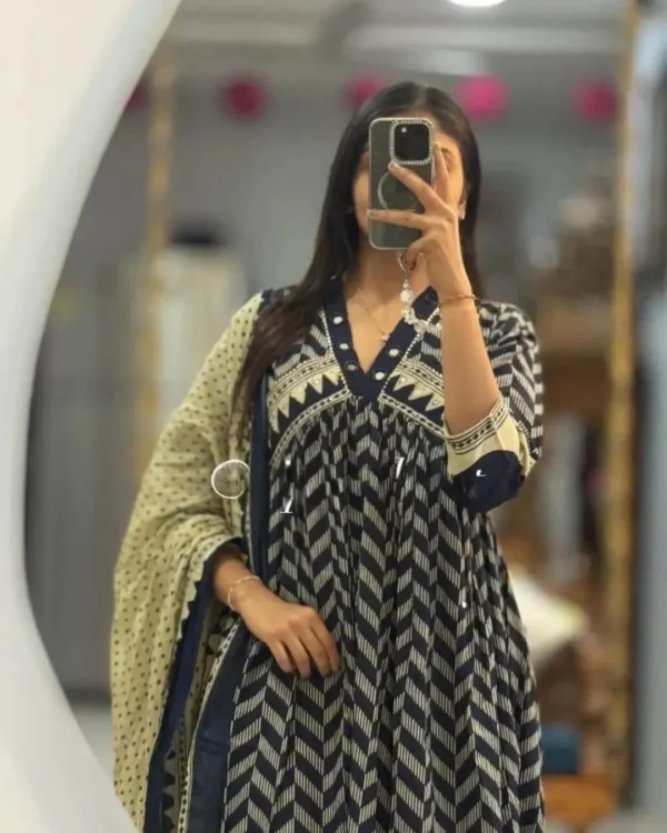 Printed Black Cotton Suit Set