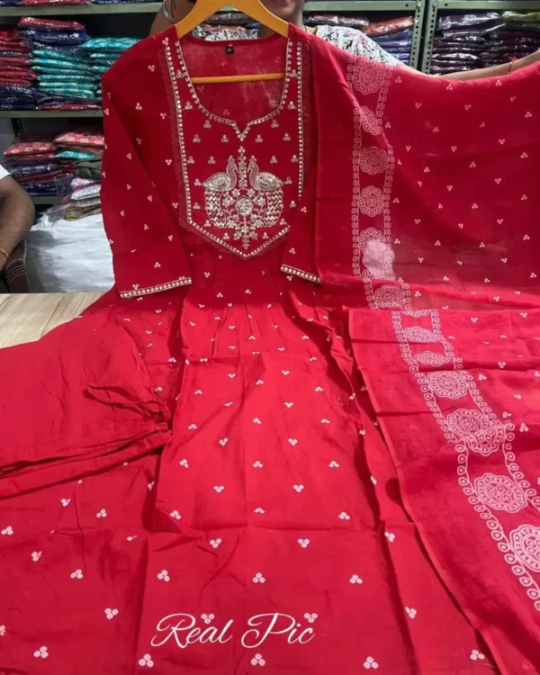 Printed Cotton Anarkali Suit Set