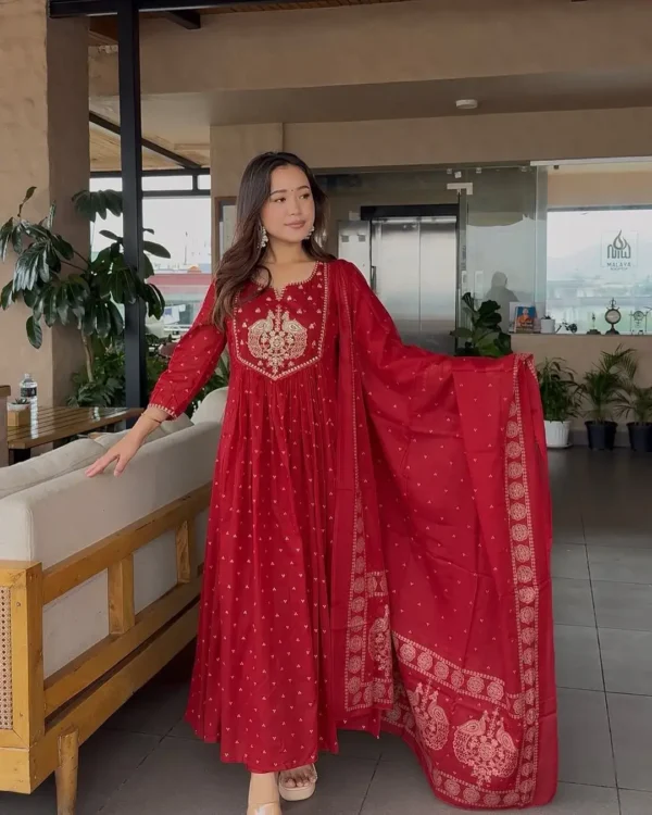 Printed Cotton Anarkali Suit Set