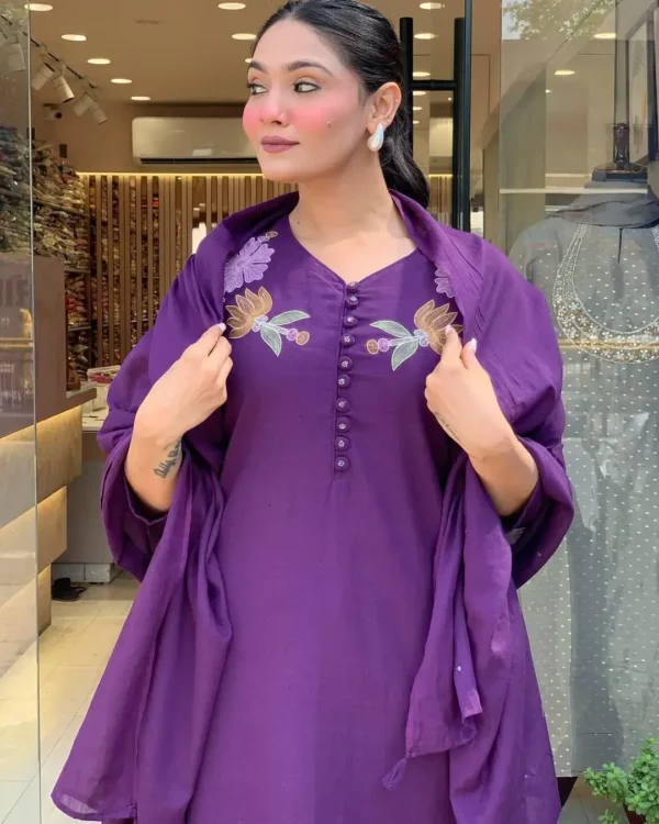 Printed Cotton Floral Kurti Pant Dupatta Set