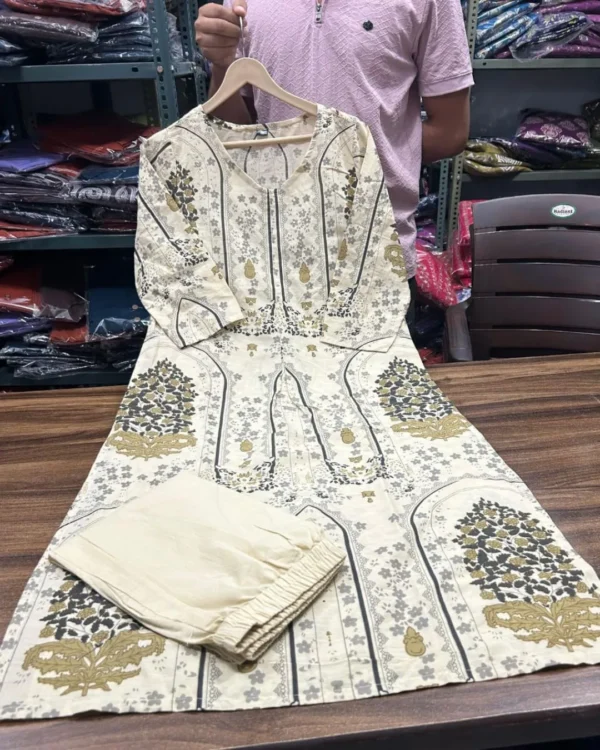 Office Wear Cotton Printed Kurti Pant Set