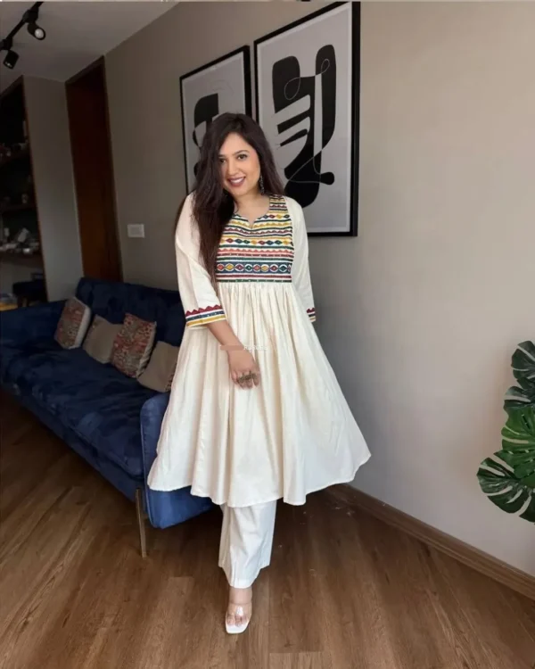 White Flared Kurti Pant Set