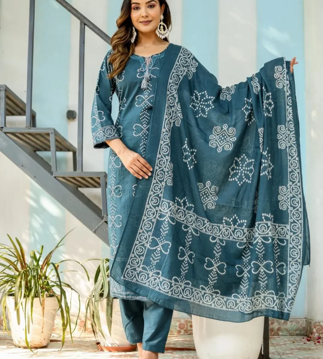 Printed Cotton Suit Set With Dupatta​