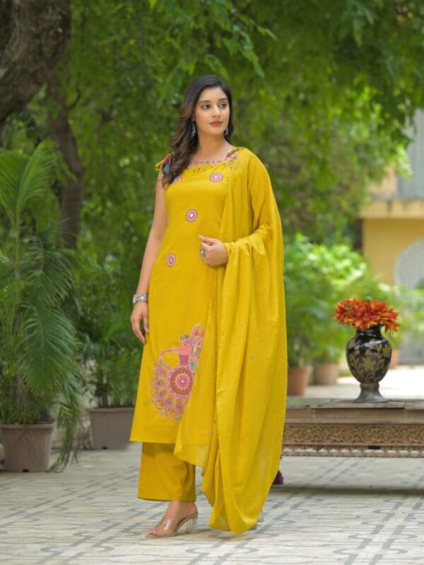 Yellow Printed Cotton Suit Set