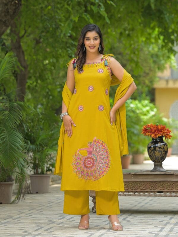 Yellow Printed Cotton Suit Set