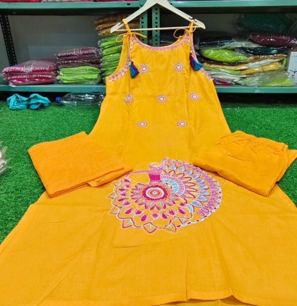 Yellow Printed Cotton Suit Set