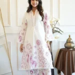 White Color Cotton Kurti Pant Set