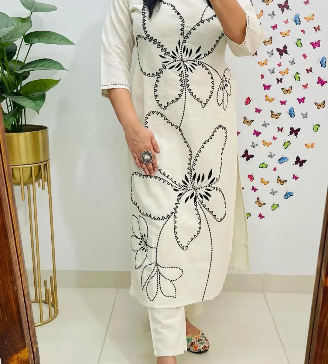 White Color Cotton Office Wear Kurti Set