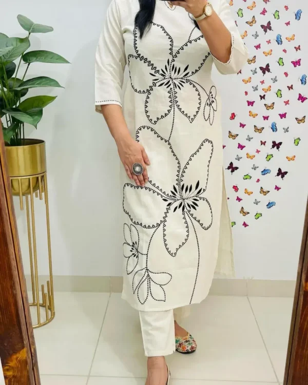 White Color Cotton Office Wear Kurti Set