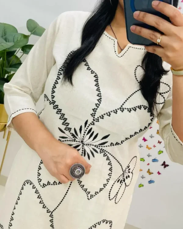 White Color Cotton Office Wear Kurti Set Front side