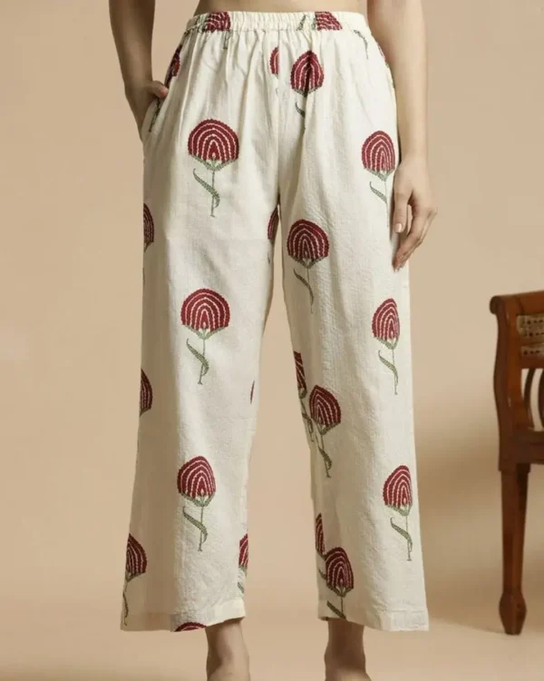 White Color Cotton Printed Kurti Pant Set 2