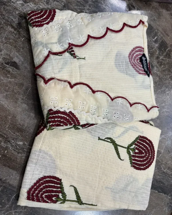 White Color Cotton Printed Kurti Pant Set 3