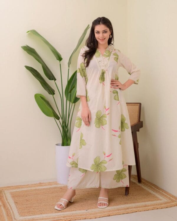 White Flared Kurti Pant Set