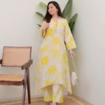 White Floral Embroidery Kurti With Pant Set​