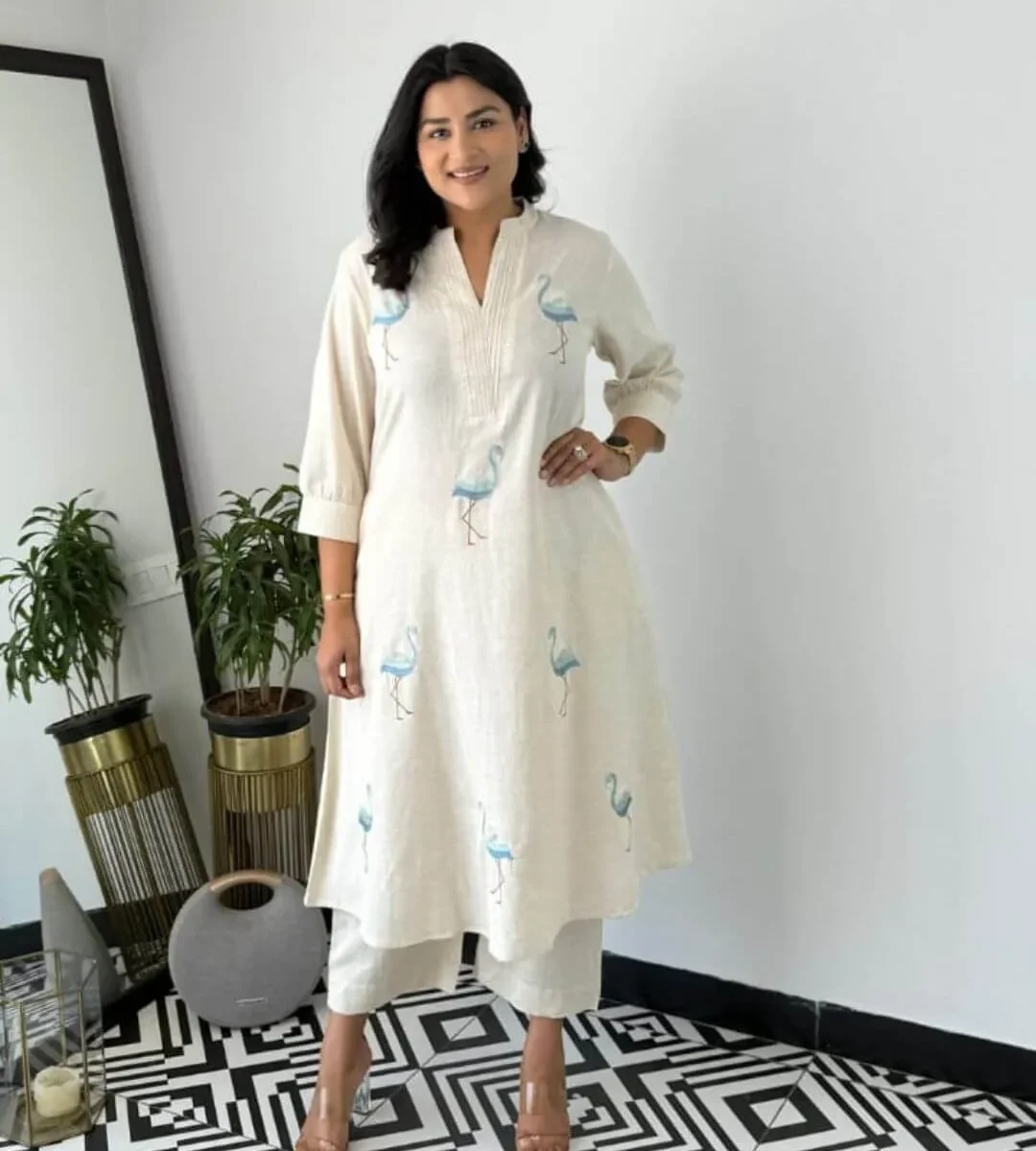 White Flamingo Cotton Kurti Pant for Office Wear