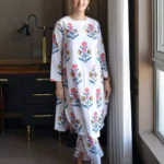 White Sanganeri Print Cotton Kurti Palazzo Set