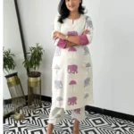 Elephant Print White Cotton Flex Kurti Pant