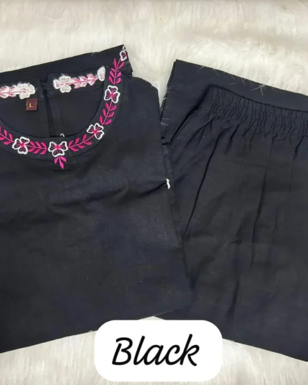 Elegant Black Cotton Slub Kurta Set with Front Slit