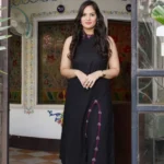Elegant Black Cotton Slub Kurta Set with Front Slit