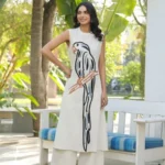 Sleeveless Parrot Embroidered South Cotton Kurti Set