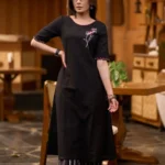 Black Cotton Kurti with Striped Pants