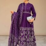 Purple Cotton Anarkali Suit Set with Dupatta