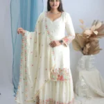 Party Wear Off White Sharara Suit Set