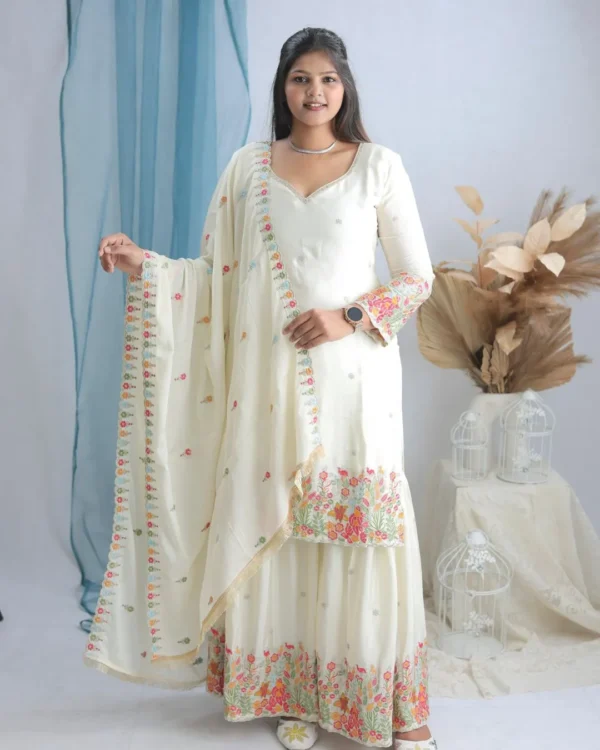 Party Wear Off White Sharara Suit Set