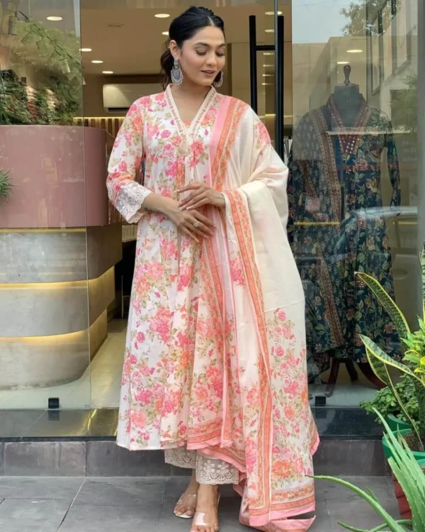 Summer Floral Anarkali Cotton Suit Set