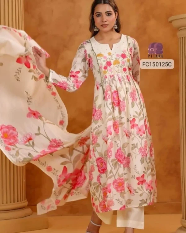 Cotton Floral Embroidered Anarkali Suit Set