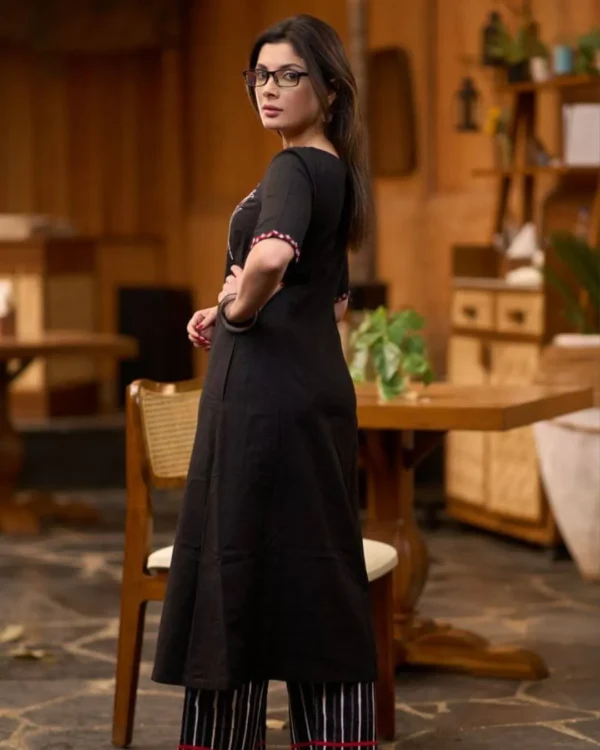 Black Cotton Kurti with Striped Pants