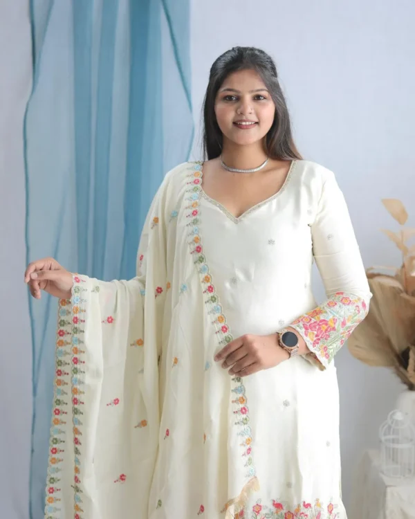 Party Wear Off White Sharara Suit Set