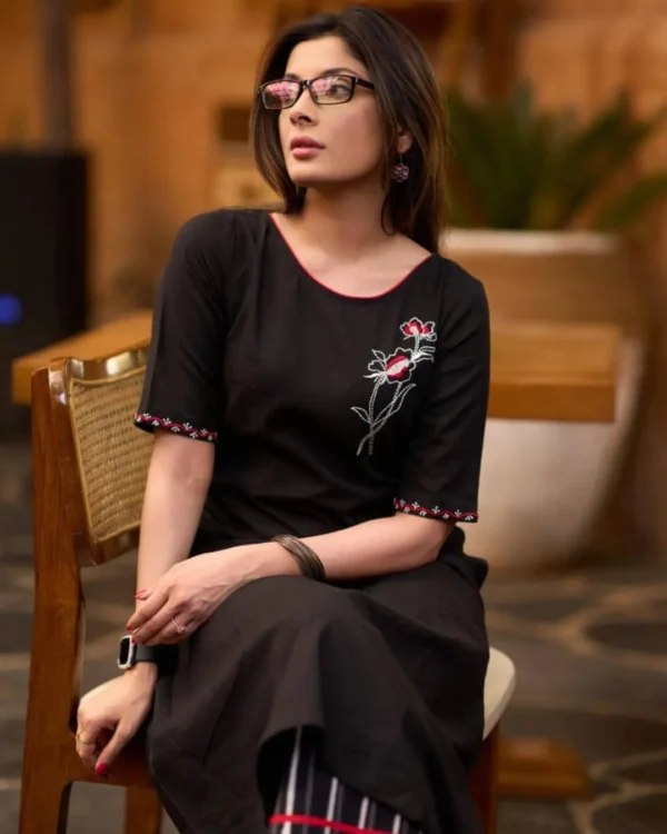 Black Cotton Kurti with Striped Pants