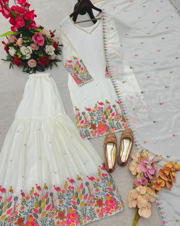 Party Wear Off White Sharara Suit Set