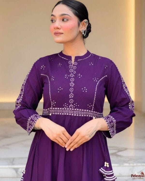 Purple Cotton Anarkali Suit Set with Dupatta