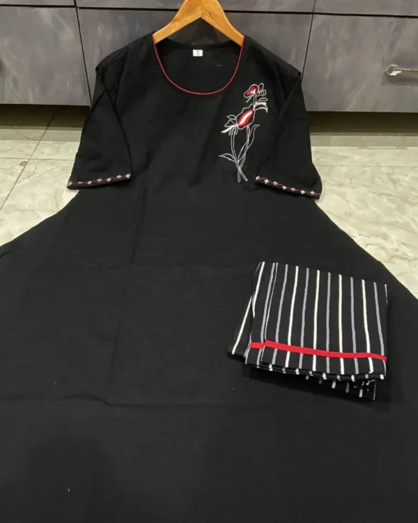 Black Cotton Kurti with Striped Pants