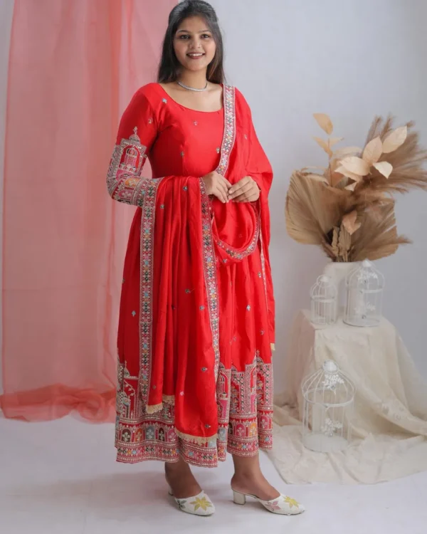 Full Sleeve Red Anarkali Suit Set