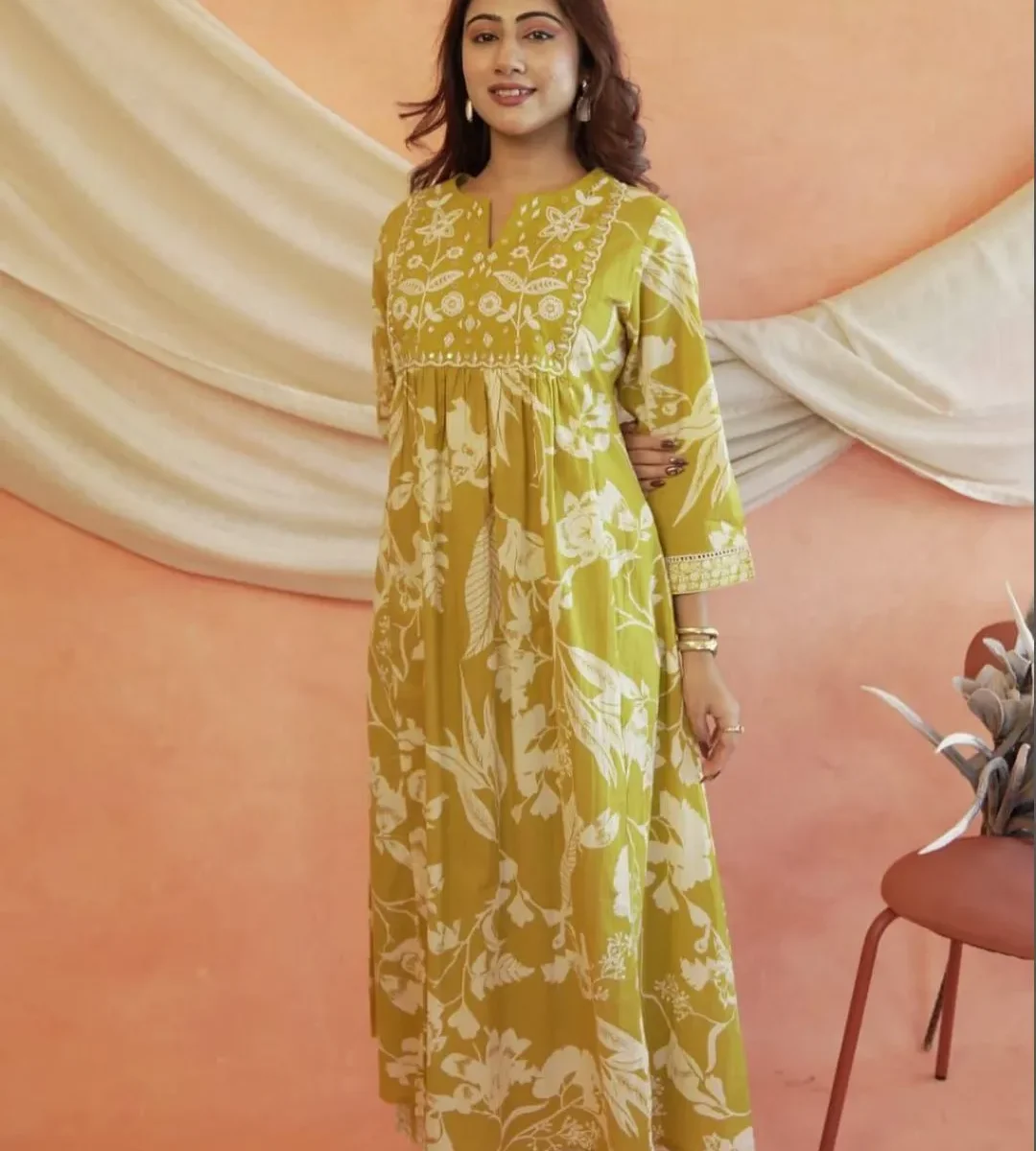 Mirror Cotton Anarkali Suit with Dupatta